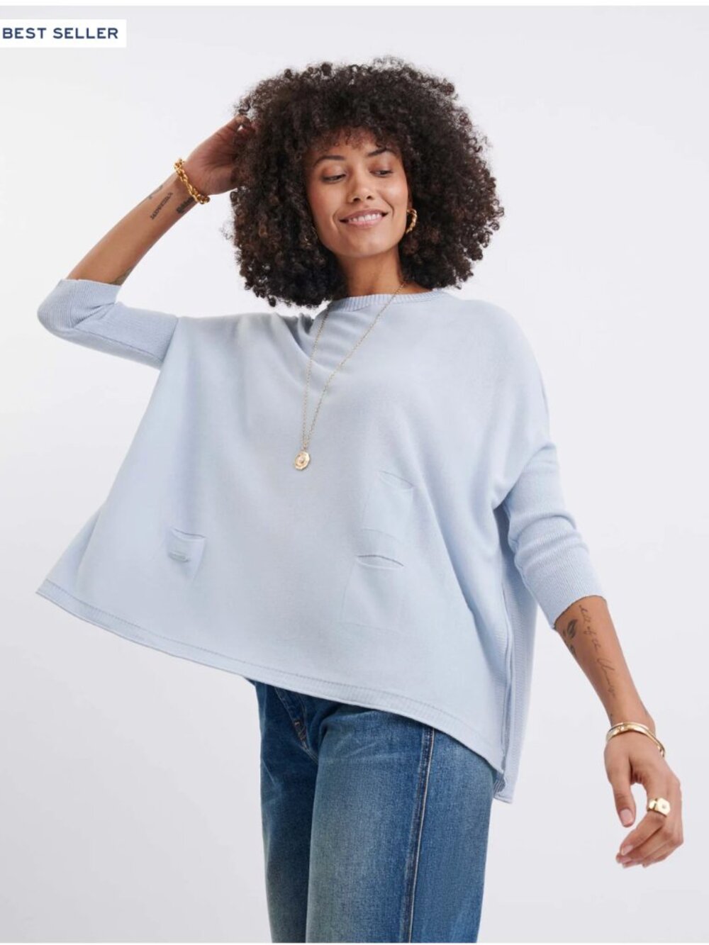 MERSEA Catalina Sky Blue Crewneck Relaxed Fit Coastal Dolman Sweater One Size